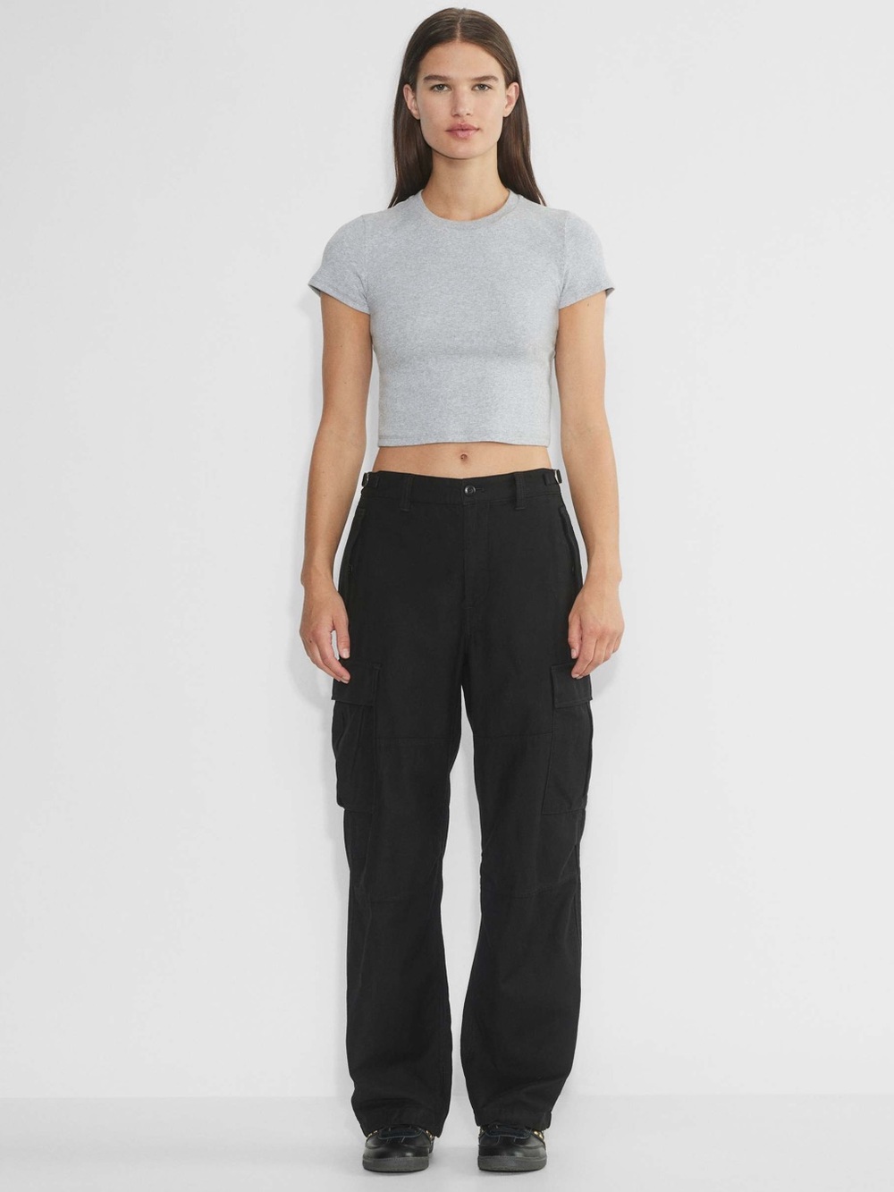 TNA Women’s Black Cargo Pants Size 6 100%Cotton Utility Parachute Adjustable Hem
